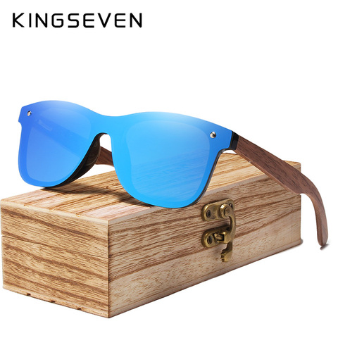 KINGSEVEN-gafas de sol polarizadas para hombre, lentes de sol de la serie 2022 hechas a mano, con espejo de madera de nogal, Vintage, con funda de madera ► Foto 1/6