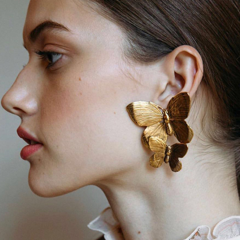 Pendientes de mariposa de Color dorado para mujer, aretes llamativos coreanos elegantes, joyería 2022 de alta calidad ► Foto 1/5