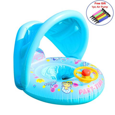 Boya inflable circular para niños, flotador circular con asiento con sombrilla, juguetes de piscina, accesorios deportivos ► Foto 1/6