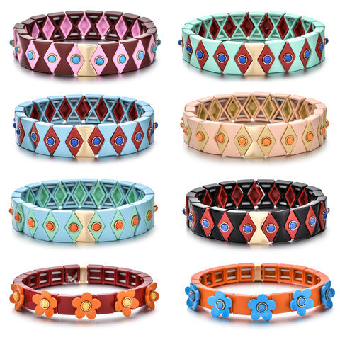 Pulseras elásticas de esmalte de ojo malvado para mujer, pulsera informal de apilamiento, pulsera de cuentas de azulejo de arco iris Diy, 2022 ► Foto 1/5