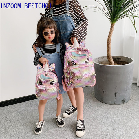 Unicornio lentejuelas niños Mochila de niños bolsas para la escuela Mochila para chicas adolescentes de dibujos animados lindo mochilas grandes Mochila ► Foto 1/6