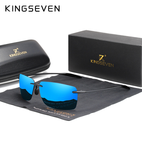 KINGSEVEN-gafas de sol sin montura TR90 para hombre, lentes de sol ultralivianas de alta calidad, cuadradas sin marco, lentes de sol para dama, lentes de espejo de diseño de marca ► Foto 1/6