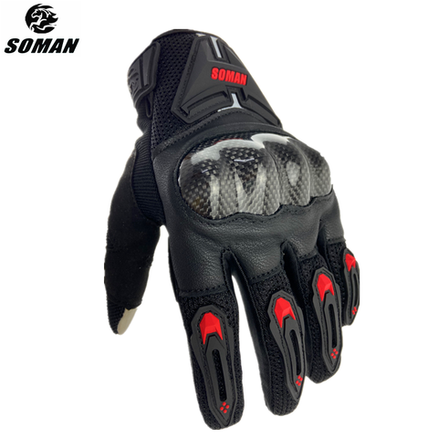 SOMAN guantes de la motocicleta de fibra de carbono de Moto de cuero caballo guantes hombres protector para motocicleta engranajes Motocross guantes Moto Luvas MG19 ► Foto 1/6