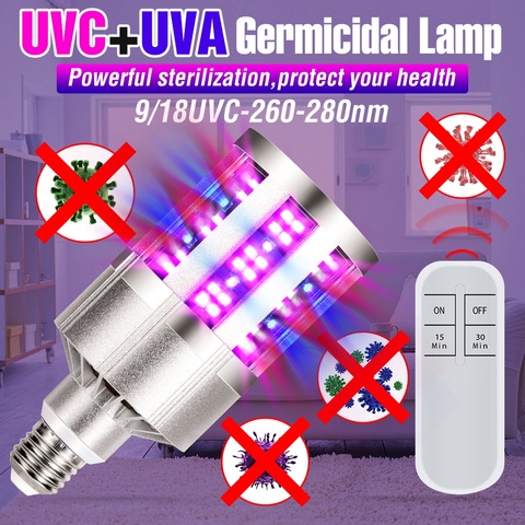 Lámpara de esterilización bactericida, luz ultravioleta de 265nm, bombilla LED de 9, 18 UVC, E27, UV, luz de desinfección, bombilla LED de maíz de 220V ► Foto 1/6