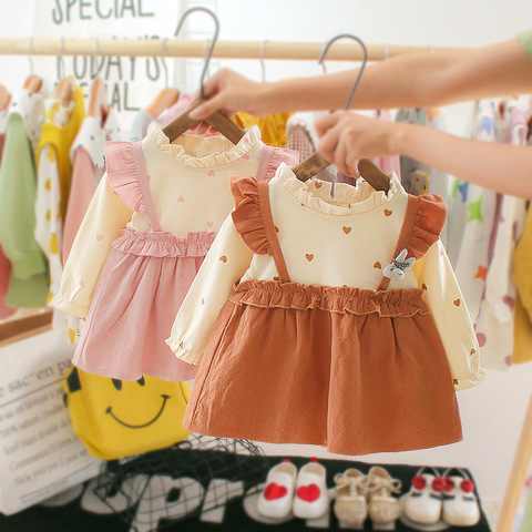 Vestidos bonitos de algodón para niños recién nacidos, ropa de manga larga con cuello redondo y fajas de lunares ► Foto 1/6