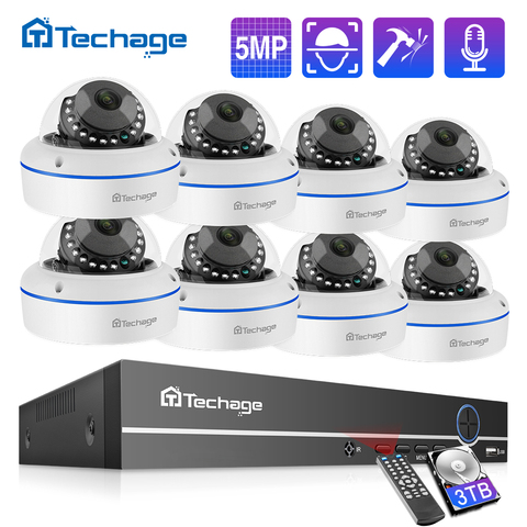 Techage-Sistema de videovigilancia H.265, 8 canales, 5MP, NVR POE, CCTV, a prueba de vandalismo, 5MP, cámara IP de Audio Domo para interior, P2P, juego de vigilancia de vídeo remoto ► Foto 1/6