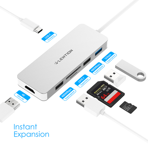 USB-C con 4K HDMI 3 USB SD/Lector de Tarjetas Micro SD y adaptador de carga para MacBook Pro 13/15/16 (Thunderbolt 3) superficie ► Foto 1/6