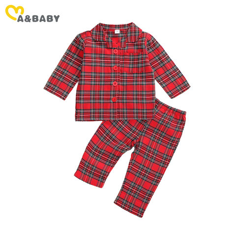 Ma y 1-6Y Navidad chico bebé niño niñas conjuntos de Pijama Rojo a cuadros de manga larga Tops pantalones de Navidad trajes ropa de Año Nuevo ► Foto 1/5