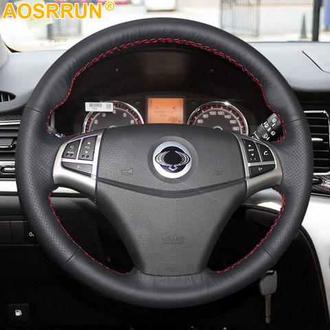 AOSRRUN de mano de cuero-cuero protector para volante de coche para SsangYong Korando 2012, 2013, 2014, 2015, 2011 ► Foto 1/2