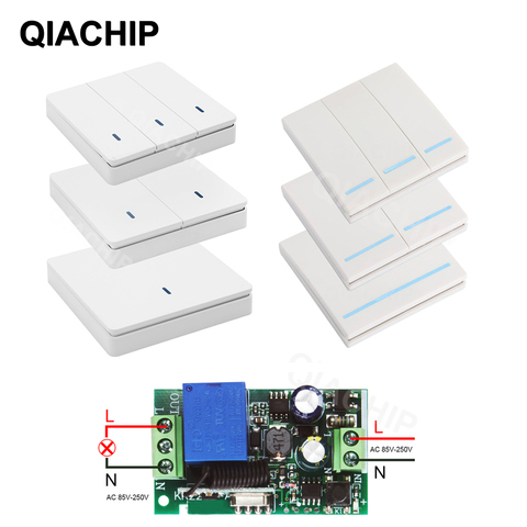 QIACHIP 433 Mhz inalámbrico de RF Panel de pared transmisor y AC 110 V 220 V 1 CH Control remoto interruptor relé receptor Hall luz en el dormitorio. ► Foto 1/6