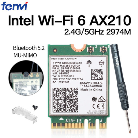 Tarjeta inalámbrica de doble banda WI-FI 6E AX210 M.2 NGFF de 2400Mbps para Intel AX210NGW, 2,4 Ghz/5G, 802.11ax, Bluetooth 5,2, tarjeta de red Wifi ► Foto 1/6