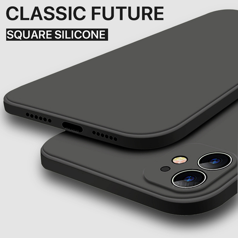 Funda de silicona líquida para móvil, carcasa trasera original de lujo con borde cuadrado para iPhone 12, 11 Pro, XS, Max, 12, mini, x, xr, 7, 8 Plus, se, 2022 ► Foto 1/6