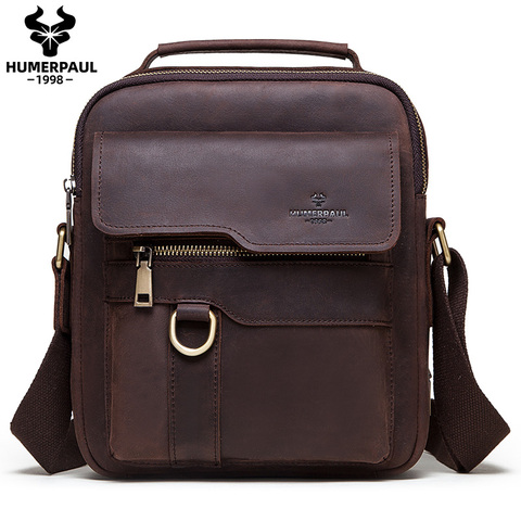 Crazy Horse Messenger Bags de cuero para hombres, nueva moda, Casual de negocios, bolso de hombro masculino de cuero cruzado, gran capacidad Sling Sac ► Foto 1/6