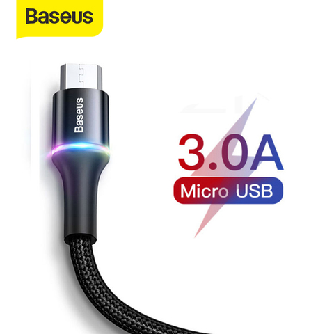 Baseus-Cable Micro USB 2A 3A, cargador de carga rápida con iluminación LED, Cable Mini usb, 3M, para Xiaomi, Android, teléfono móvil ► Foto 1/6