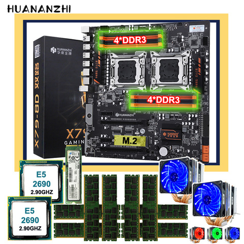 HUANANZHI placa base conjuntos en venta X79-8D dual X79 placa base con 256G de M.2 NVMe SSD dual CPU Xeon E5 2690 RAM 64G(8*8G) RECC ► Foto 1/6