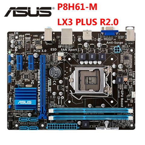 Placa base LGA 1155 ASUS P8H61 M LX Original ASUS P8H61-M LX3 PLUS R2.0, placa base uATX DDR3 DVI VGA USB 2,0 de 16GB, placa base de escritorio usada ► Foto 1/6