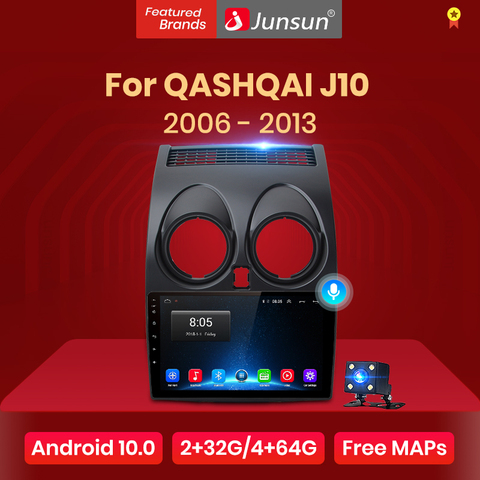 Junsun Radio del coche para Nissan Qashqai J10 2006, 2007, 2008, 2009 -2013 Android 10 AI Control de voz Multimidia GPS 2 din 2din dvd ► Foto 1/6
