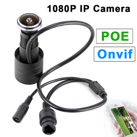 Onvif 1080P POE interior Cámara IP de red ojo de la puerta agujero H.264 1,78mm lente gran angular 140 grados Mini mirilla cámara IP ► Foto 1/5