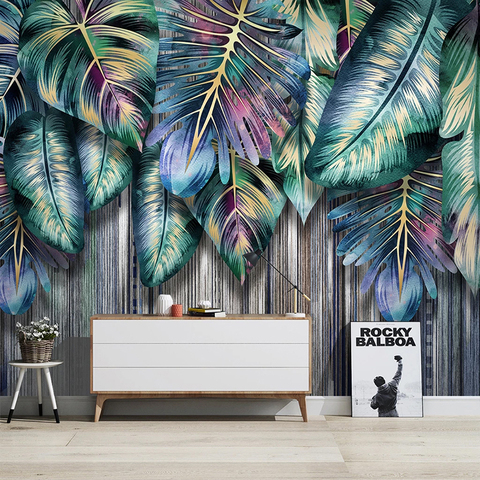 Papel tapiz de foto personalizado 3D, hojas de plantas tropicales creativas, sala de estar murales para, TV, sofá, dormitorio, estudio, decoración del hogar, papel tapiz de pared de lujo ► Foto 1/6