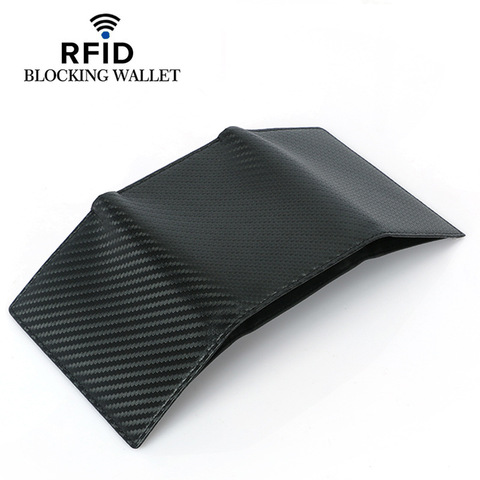 Tarjetero delgado de fibra de carbono RFID, billetera triplegable de cuero PU, funda para licencia de conducir, cartera para tarjetas para hombre, nuevo ► Foto 1/6