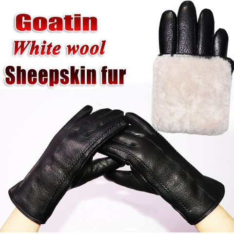 Deerskin-guantes de piel de oveja con patrón para mujer, guantes de lana auténtica para invierno, cálidos, de piel engrosada integrada ► Foto 1/6