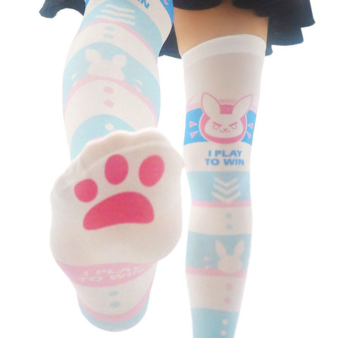 Medias de seda con estampado 3D de dibujos animados para mujer, Serie Rosa, conejo, gato, hasta la rodilla, Kawaii, Sexy ► Foto 1/6
