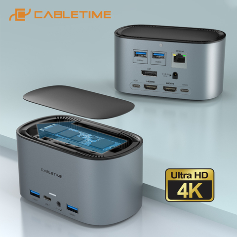 CABLETIME-acoplamiento USB 13 en 1, Hub 4K, 60Hz, HDMI, PD100W, carcasa SSD, adaptador LAN RJ45, 1000Mbps, USB3.0, estación de trabajo, C390 ► Foto 1/6