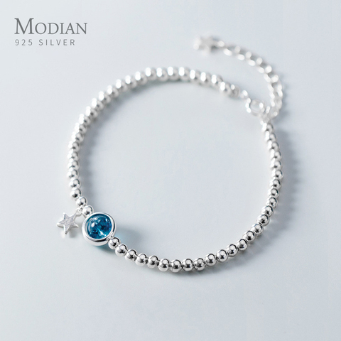 Modian-pulsera de plata de ley 925 con bola pequeña de cristal, brazalete ajustable, joyería fina ► Foto 1/5