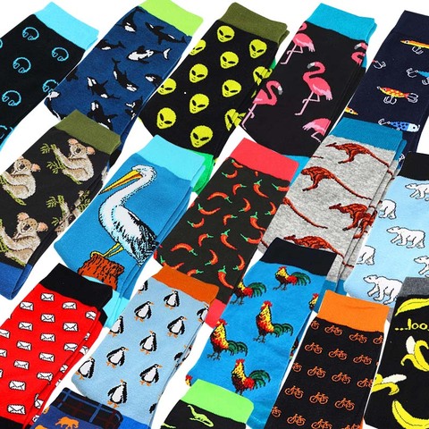 Calcetines Harajuku de alta calidad para hombre, viñetas de animales diseño de perro, largos, de tubo, para monopatín ► Foto 1/6