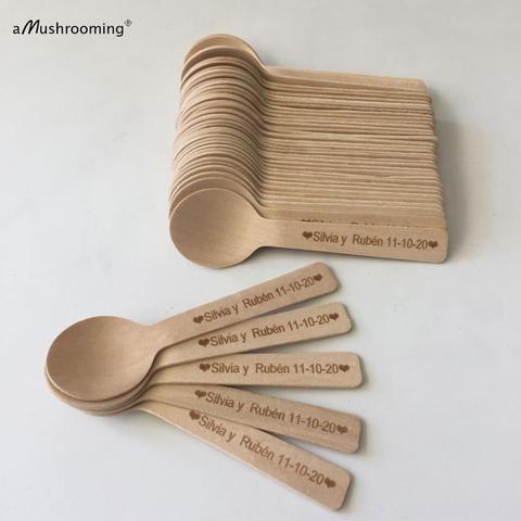 Cucharas con nombre personalizado para regalo de boda, recuerdo de boda, Mini cucharas de madera, regalo de boda de otoño, favores de compromiso ► Foto 1/4