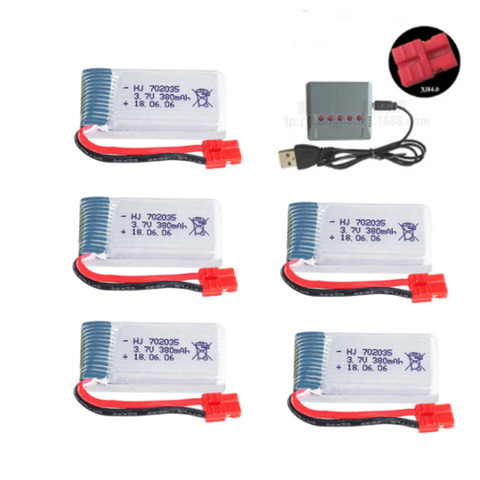 752035 de 3,7 V 380mAh batería de Lipo de + 5 en 1 cargador para SYMA X5A-1 X15 X15C X15W piezas de recambio de drones RC batería de 3,7 v XH4.0 macho ► Foto 1/6