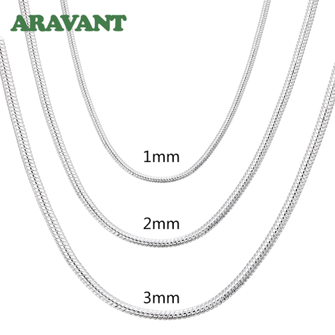 Collar de cadena de serpiente para hombre y mujer, plata 925, 1MM/2MM/3MM, collares de plata, joyería de moda ► Foto 1/6