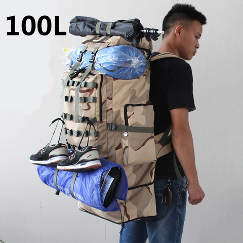 Mochila Táctica Militar de camuflaje para exteriores, bolsas de escalada de nailon resistentes a las roturas, impermeables, para acampar, equipaje de viaje, 100l ► Foto 1/6