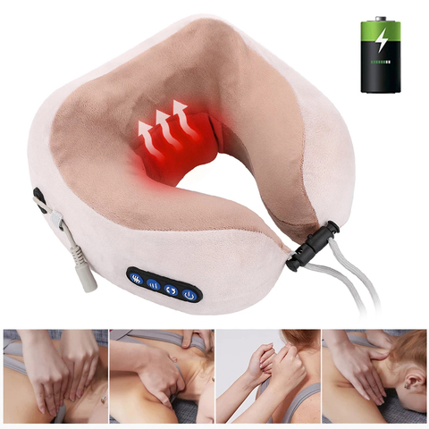 Almohada eléctrica para cuello en forma de U, masajeador Cervical portátil multifuncional para hombro, almohada de soporte para cuello con calefacción ► Foto 1/1