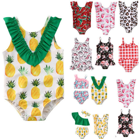 Bañador de verano para niñas pequeñas, traje de Bikini para niñas pequeñas, traje de baño con dibujo de frutas, traje de baño con volantes, ropa de baño ► Foto 1/6