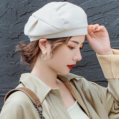 Boina de lana para mujer elegante, sombreros de algodón para mujer de invierno, boina Casual a cuadros Vintage octogonal, gorra de otoño para niña ► Foto 1/6