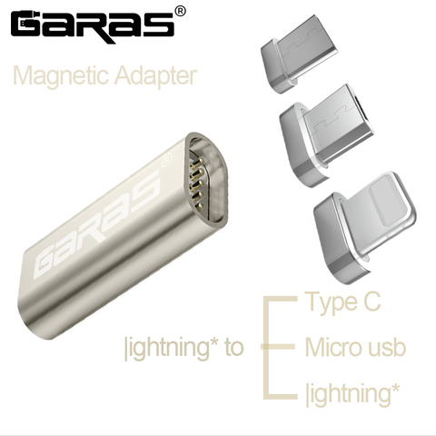 GARAS-adaptador magnético tipo C/Micro USB, convertidor de Cable de datos 3 en 1 a Micro USB/USB C ► Foto 1/6