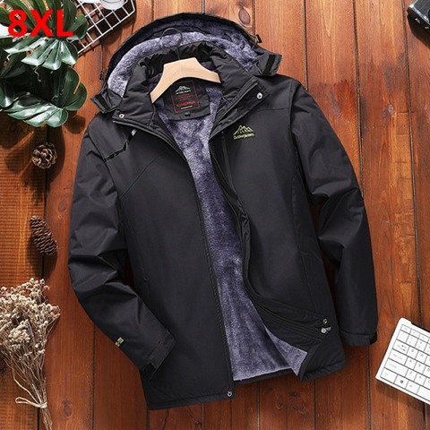 Ropa impermeable de invierno para hombre, chaqueta cálida de terciopelo grueso para montañismo, talla grande, para exteriores, 8XL, 7XL ► Foto 1/6