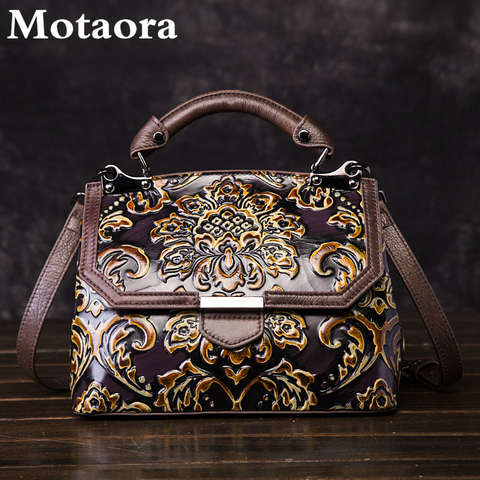 Motaora-Bolso de hombro de piel auténtica para mujer, bandoleras clásicas en relieve ► Foto 1/1