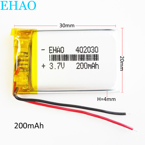 3.7 V 200 mAh 402030 polímero de litio li-po Ion batería recargable para Mp3 Cámara bluetooth GPS PSP parte electrónica móvil ► Foto 1/6