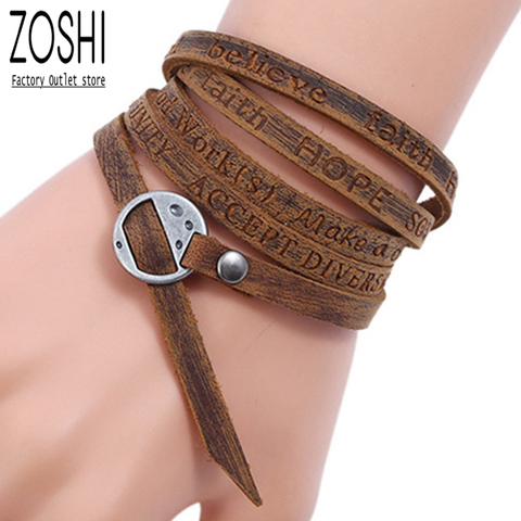 ZOSHI-pulsera de cuero marrón para hombre y mujer, brazalete multicapa, estilo bohemio, Retro, ocio, 2022 ► Foto 1/6
