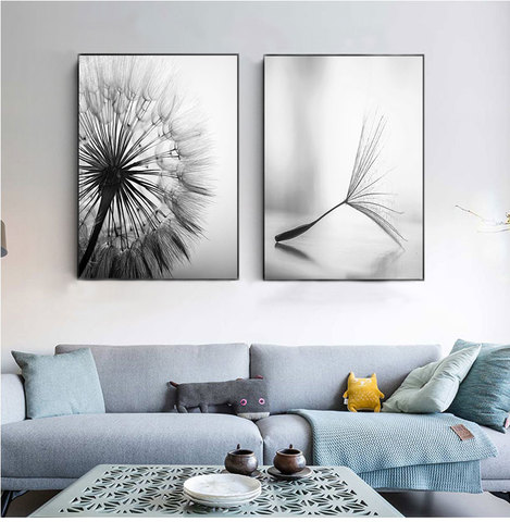 Pintura en lienzo de flor de diente de león cuadros de Arte Blanco negro moderno para decoración del hogar, póster de pared abstracto sin marco para sala de estar ► Foto 1/6