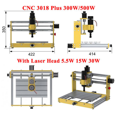 Fresadora enrutadora CNC 3018 Plus de madera de escritorio, con motores paso a paso, Nema17/23 y soporte de husillo de 52mm, cabezal láser de 30W ► Foto 1/6