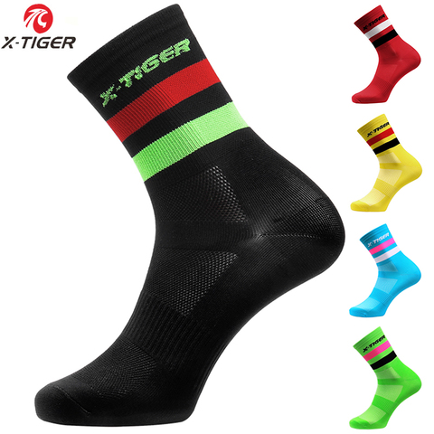 X-TIGER 4 par/lote profesional Calcetines de las mujeres de los hombres de bicicleta carretera calcetines marca al aire libre bicicleta de carreras de compresión de calcetines de deporte ► Foto 1/6