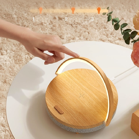 Genius design-altavoz de madera con cargador inalámbrico, lámpara de mesa, bluetooth, con luz led, altavoces de alta potencia, regalo de madera ► Foto 1/6