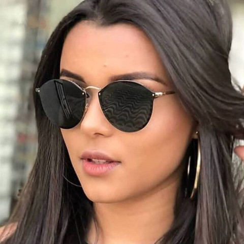 Gafas de sol redondas de lujo para mujer, anteojos de sol femeninos de marca de diseñador, CatEye Retro sin montura, con espejo, zonnebril dames 2022 ► Foto 1/6