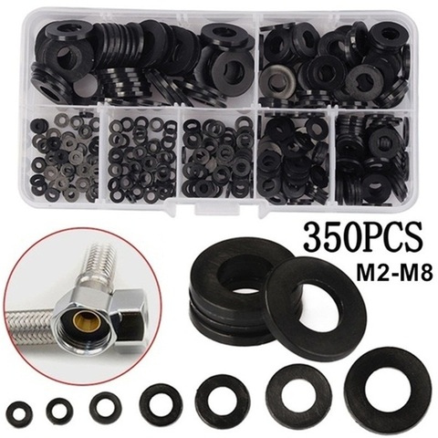 350 Uds 7 tamaños negro aislamiento anillo de Nylon plana arandela de lavadora Kit de surtido de M2 M2.5 M3 M4 M5 M6 M8 mejora ► Foto 1/6
