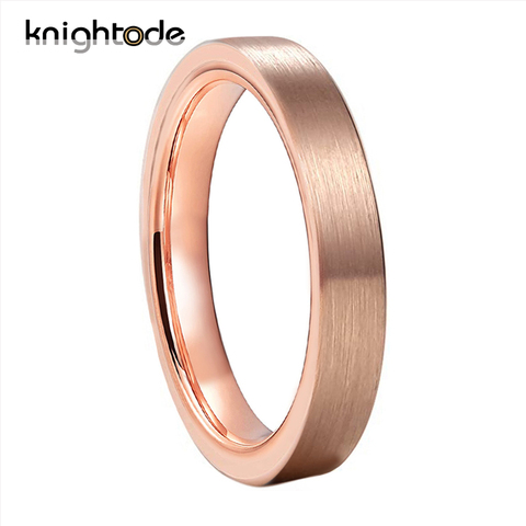 Anillo de carburo de tungsteno de oro rosa de 4mm, anillo de compromiso de señora, anillo de banda plana con acabado cepillado para Unisex ► Foto 1/6