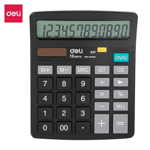 DELI-calculadora portátil 837, herramienta de cálculo comercial, 12 dígitos, Doble potencia, Mini calculadora electrónica de escritorio, suministro de oficina ► Foto 1/5