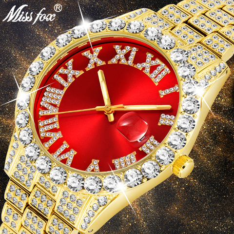 MISSFOX de los hombres relojes 2022 de diamantes modernos impermeable reloj rojo hombres superior de la marca de lujo de oro de 18k reloj de hombre analógico de cuarzo reloj de los hombres ► Foto 1/5